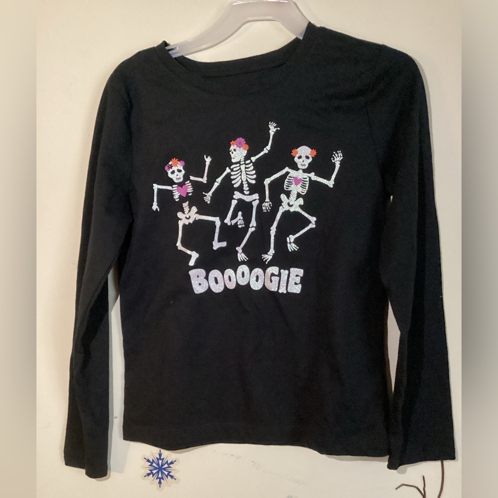 Wonder Nation Kids Girls Skeleton Boogie Glitter Long Sleeve Shirt Black M (7-8)